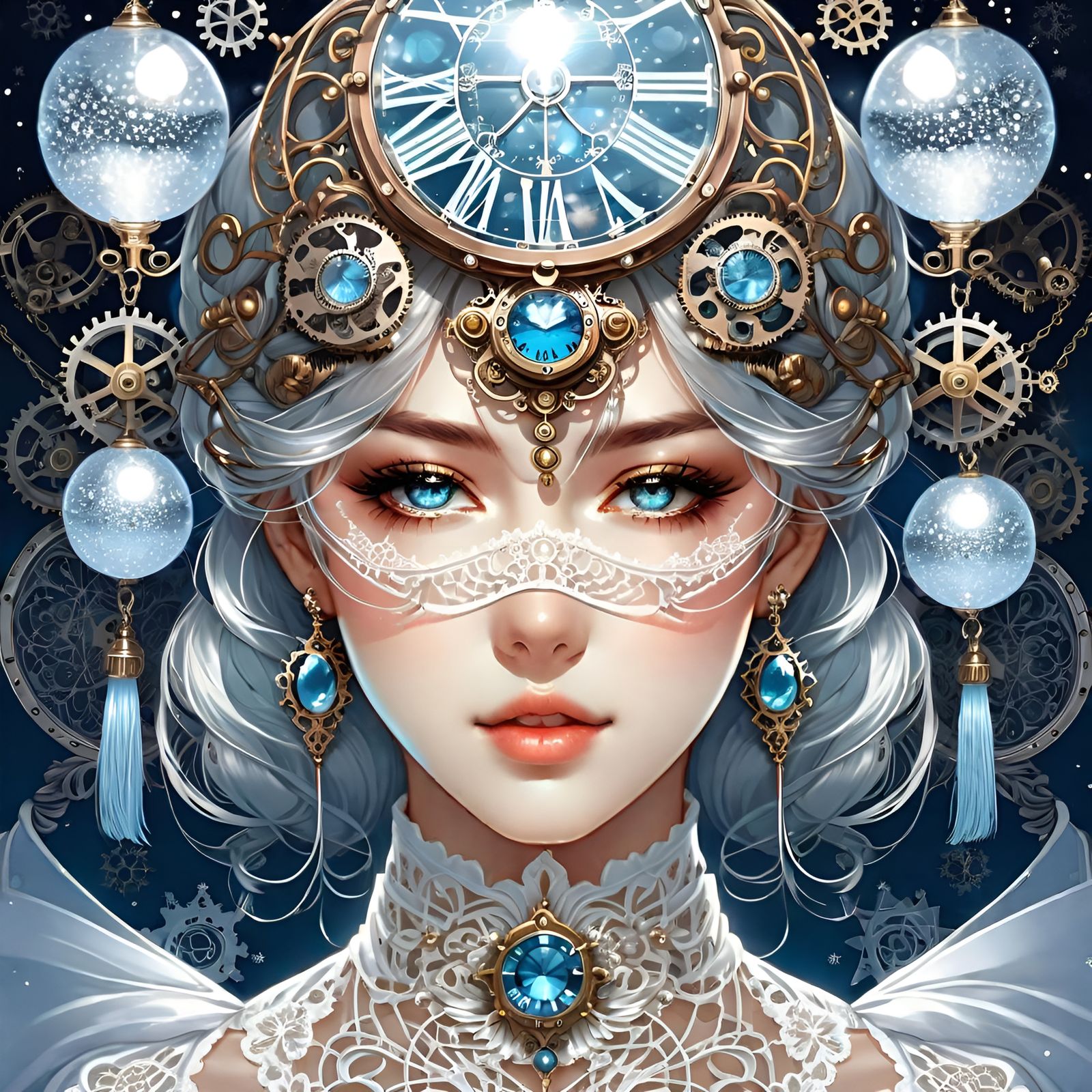 Hydrangea Face in Techno Mixed Media Style