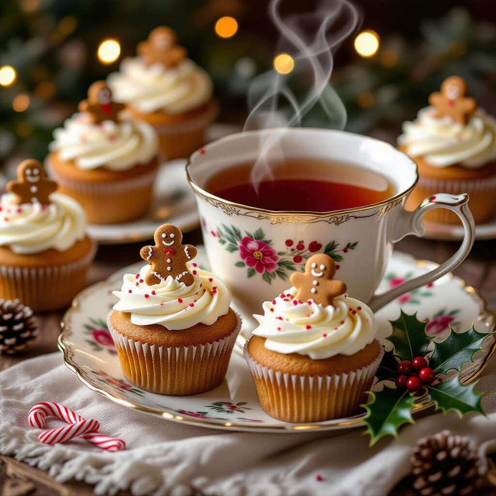 Cozy Christmas Cupcakes and Tea in Warm Candlelight
