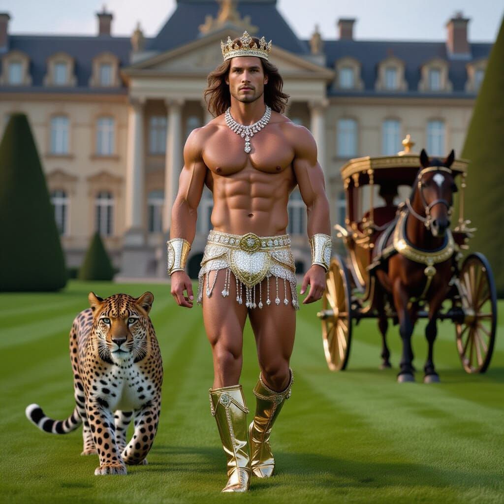 Diamond Prince and Leopard on Palace Lawn