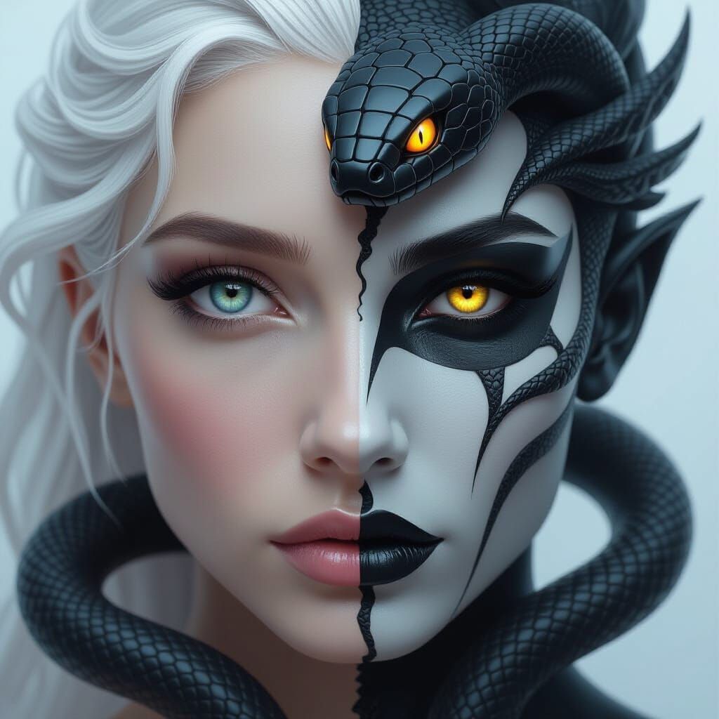 Half-Human, Half-Alien Face with Glowing Eye