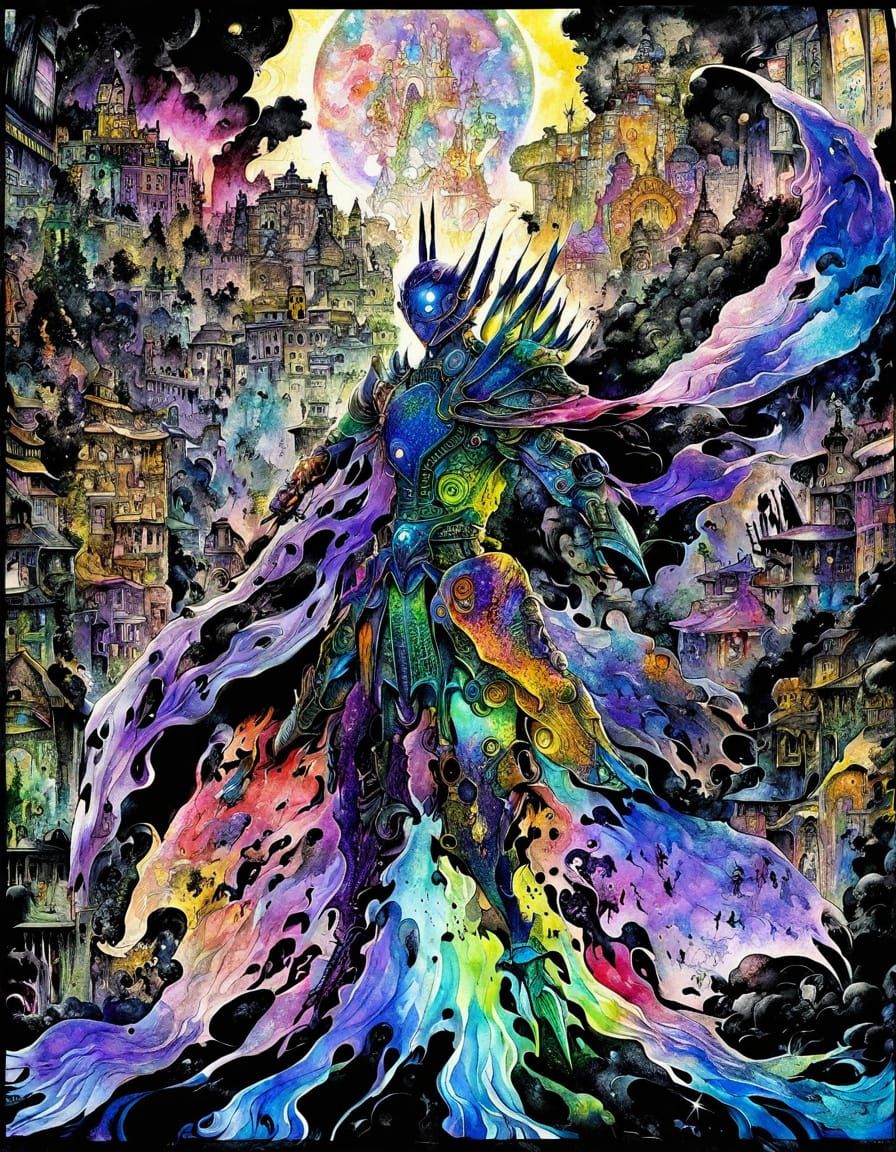 Mecha Merfolk Warrior in Whimsical Manga Style