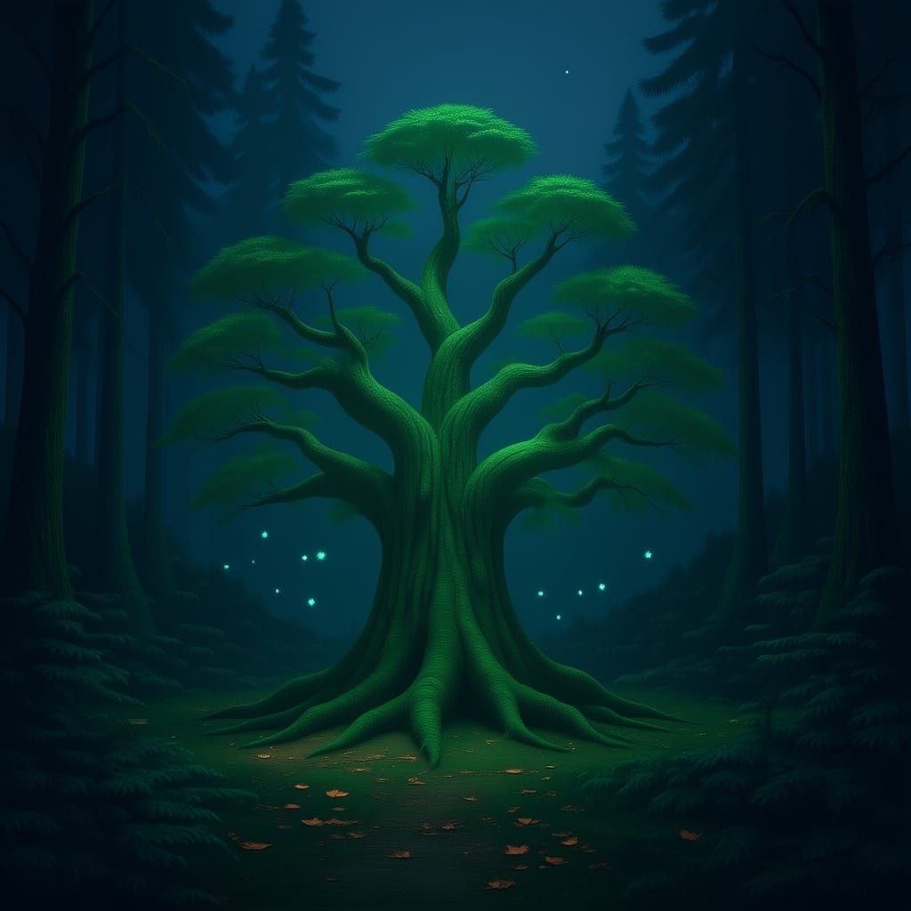 Autumn Tree With Glowing Leaves in Gentle Breeze