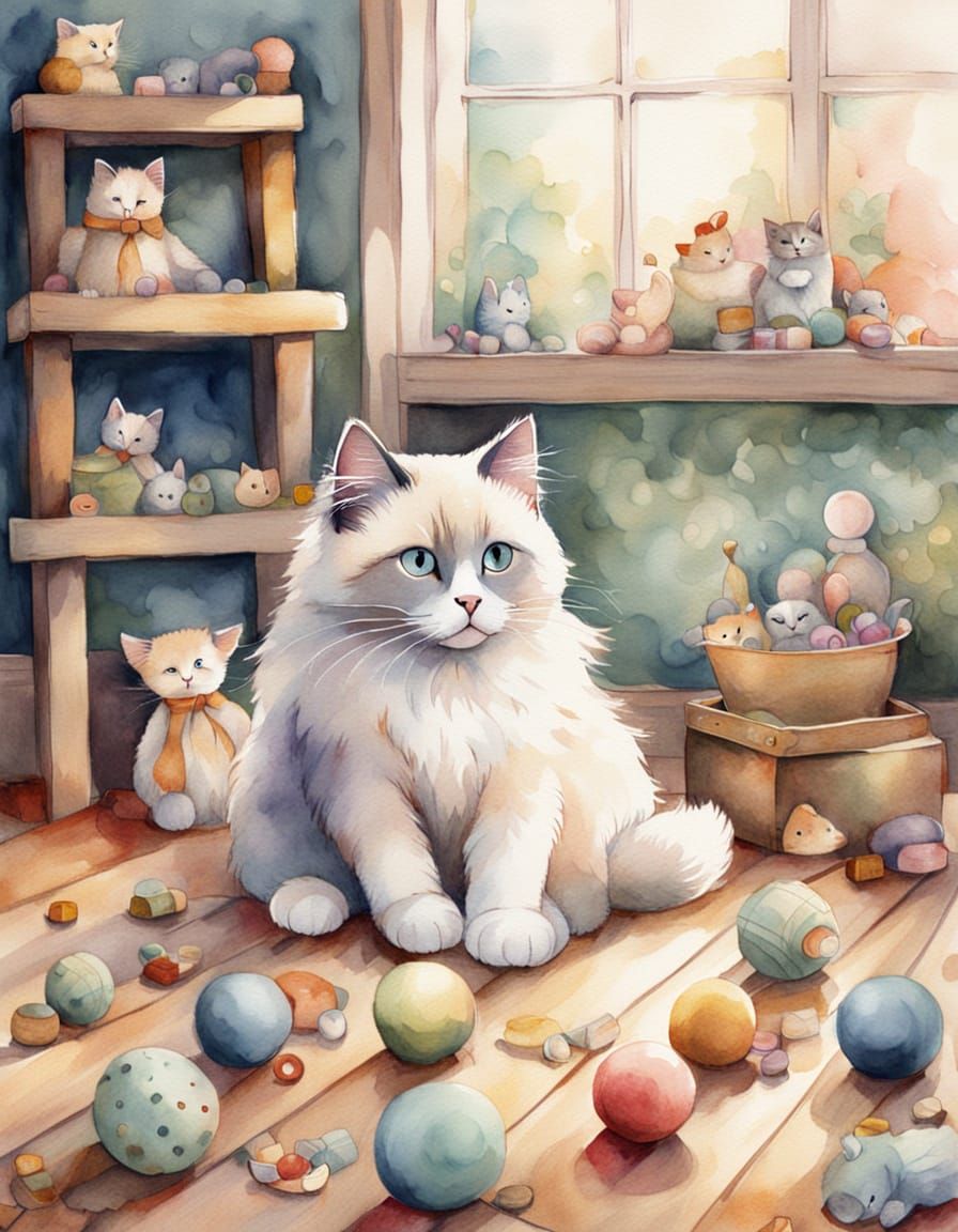 Whimsical Ragdoll in Dreamy Watercolor