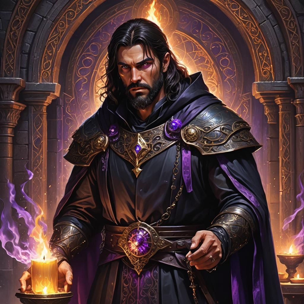 Sorcerer Weaving Magic Spells in Medieval Sanctum