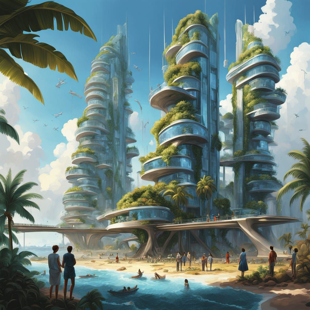 Autistic Utopia Rises on Tropical Island with Futuristic Sky...