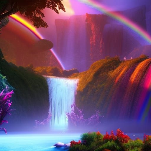 Rainbow Waterfall: Fantastical Concept Art in Deep Color