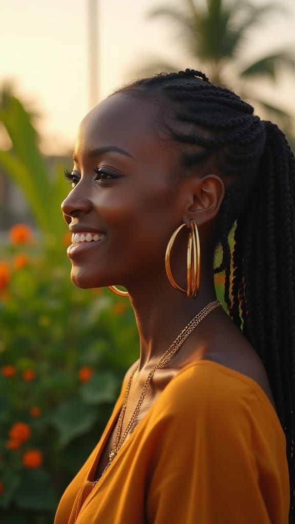 Photorealistic Portrait of Black Woman in Golden Hour Light