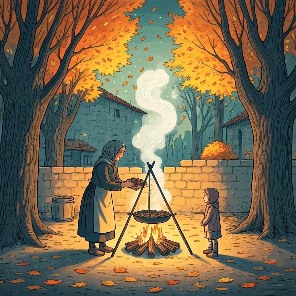 Autumn Chestnuts in Quaint Italian Village