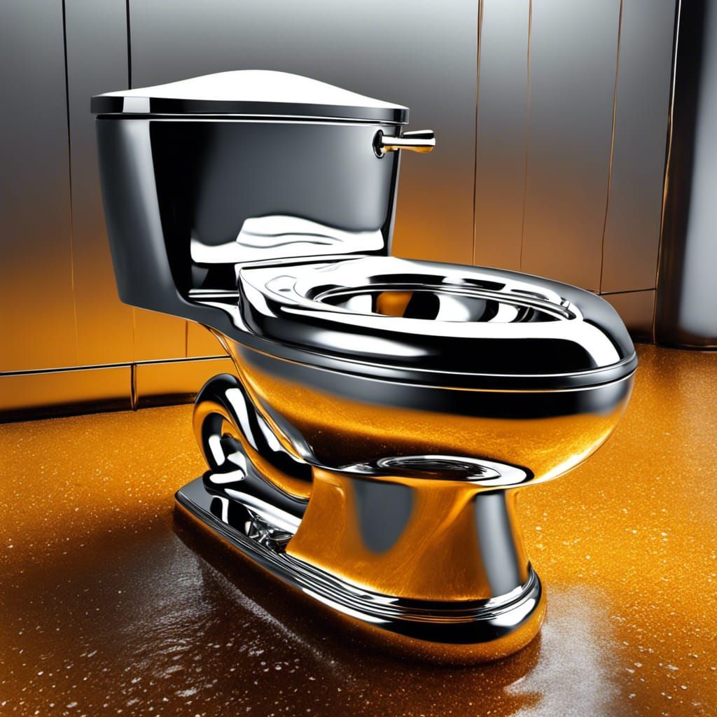 Liquid Metal Baby Toilet Sculpture in 8K