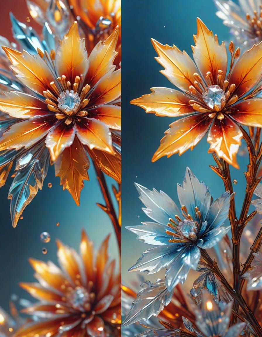 Fiery Flowers & Ice Crystals in Dual Split Image