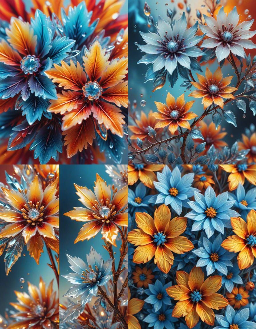 Fiery Flowers Meet Ice Crystals in Dual Split Image