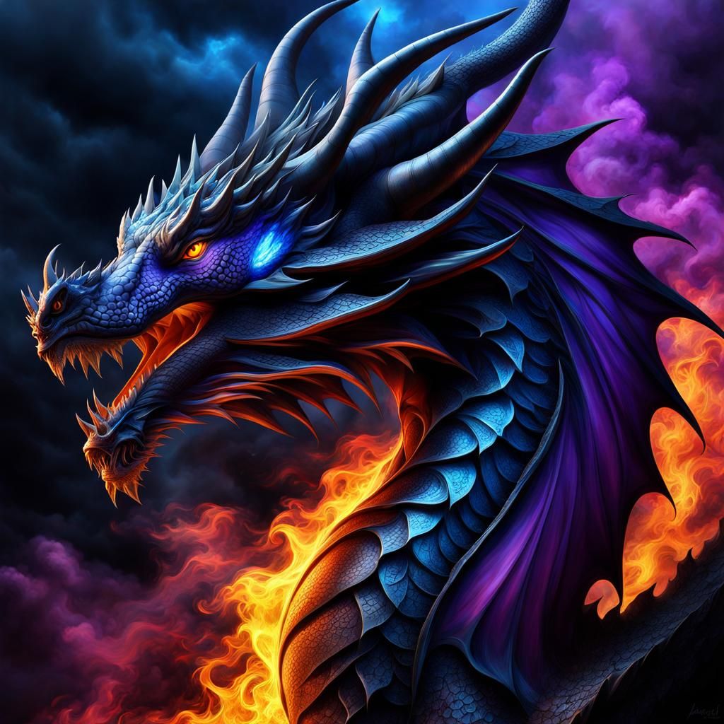 Dragon with Black Fire in Fractal Airbrush Art