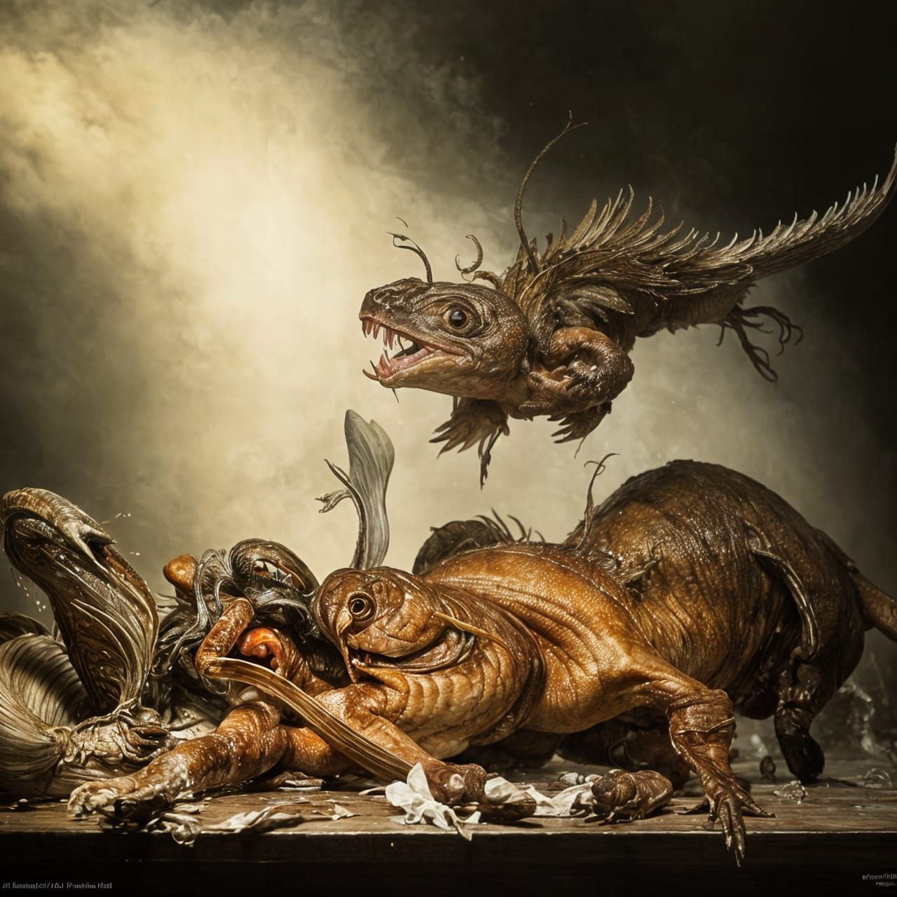 Eldritch God and Sandpiper, Hyperrealistic Digital Art