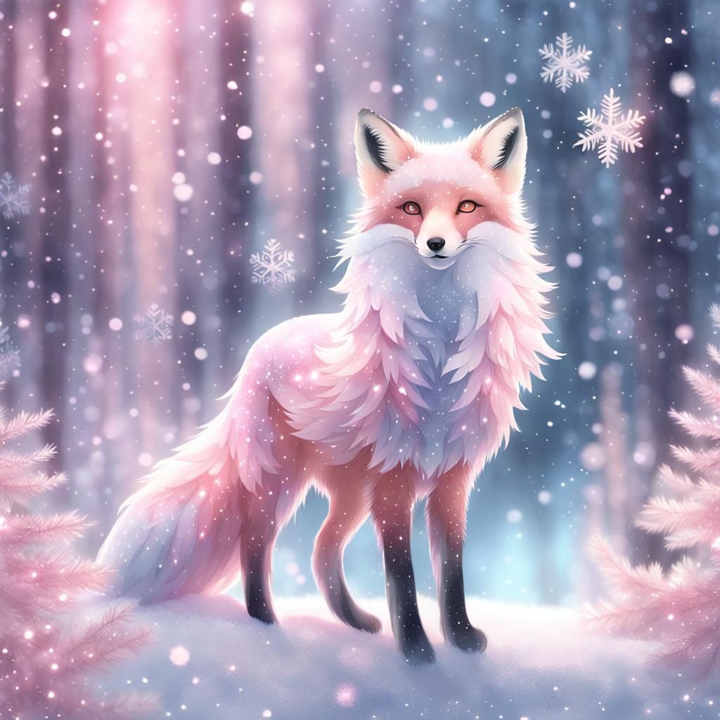 Pink Fox with Angel Wings in Anime Style