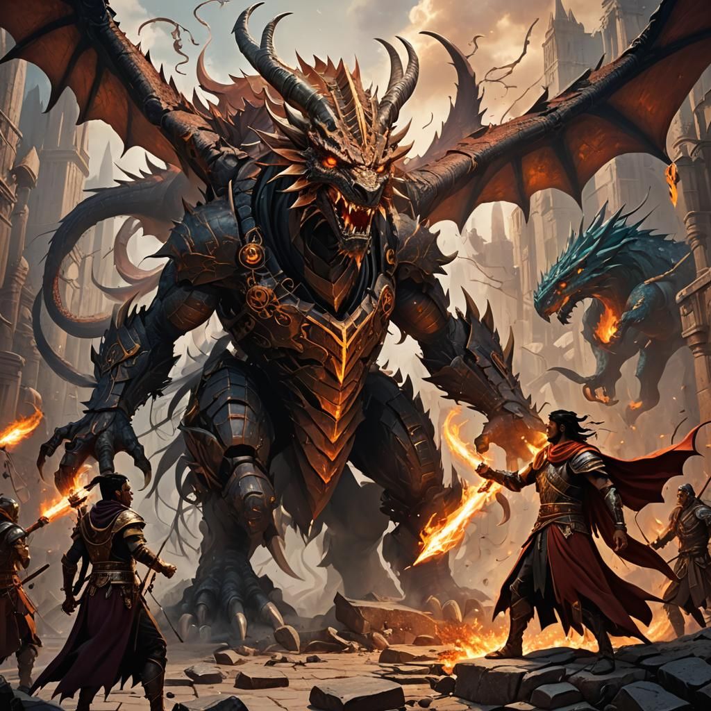 Magi Casting Spell Amidst Rampaging Baloths