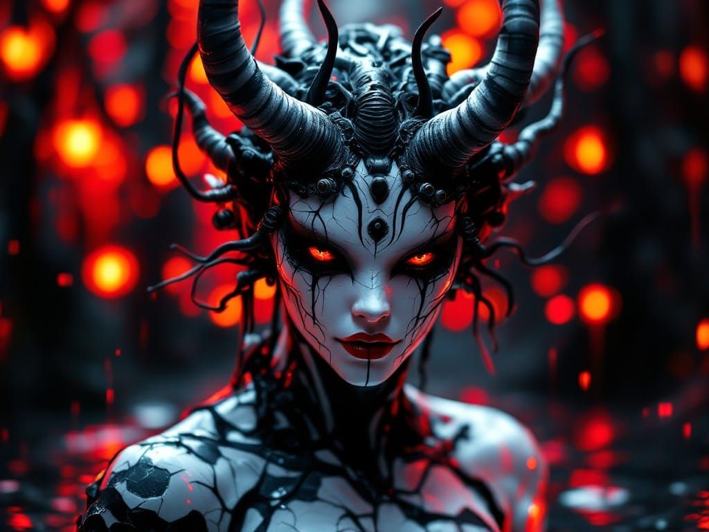 Surreal Oni Exploring Neon Porcelain Realm