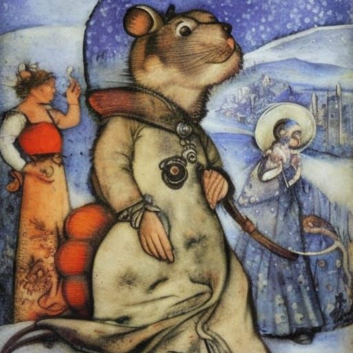 Steampunk Mouse Winter Fantasy in Fairycore Style