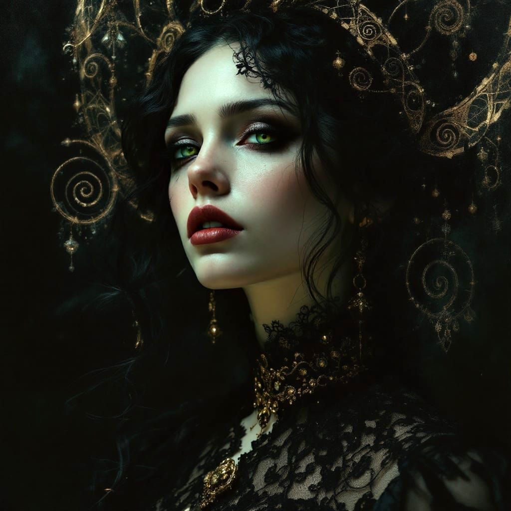 Elegant Gothic Woman in Baroque Gold Elegance