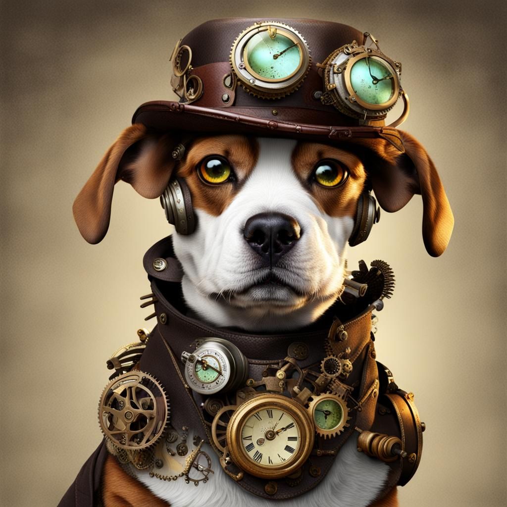 Steampunk Dog with Mechanical Enhancements