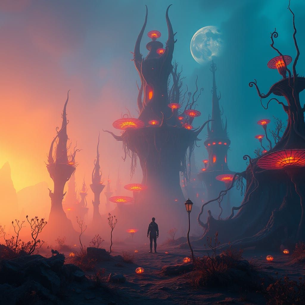 Ethereal Twilight Landscape in Hyper-Realistic Style