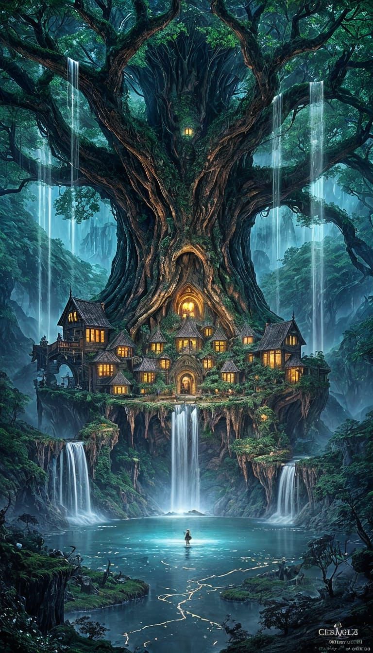 Hidden Village in Giant Oak Tree Concept Art
