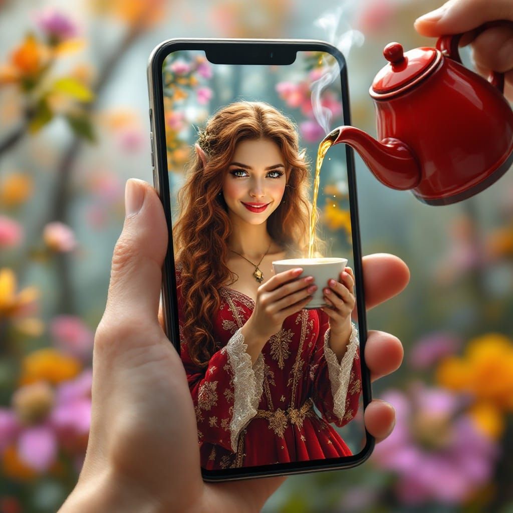 Hyperrealistic Portrait of Elf Maiden in Red Dress