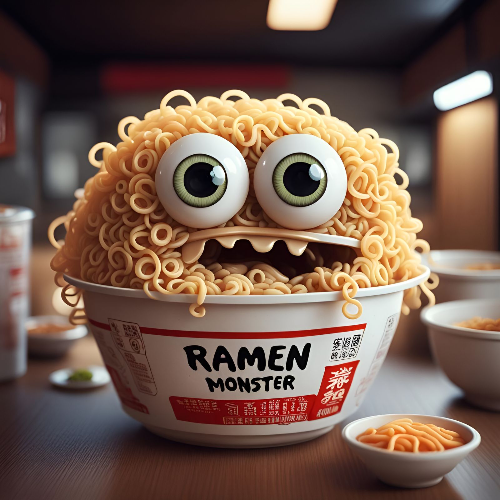Friendly Ramen Monster with Googly Eyes