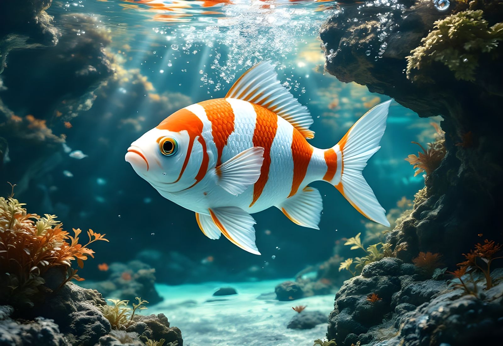 Majestic Japanese Goldfish in Crystal Water