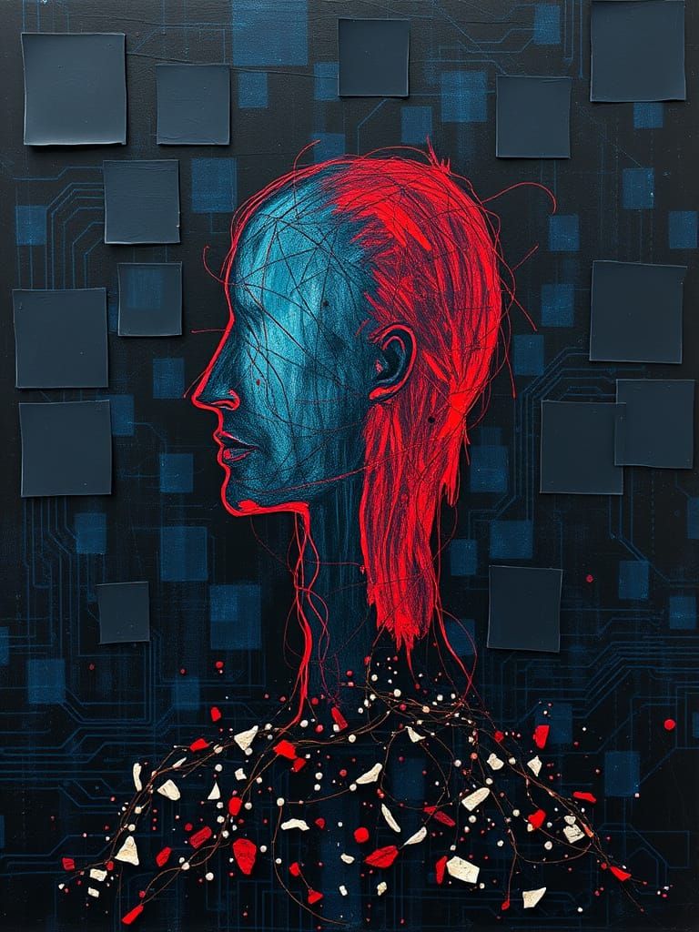 Abstract Humanoid Contour in Complex Tempura Painting Style