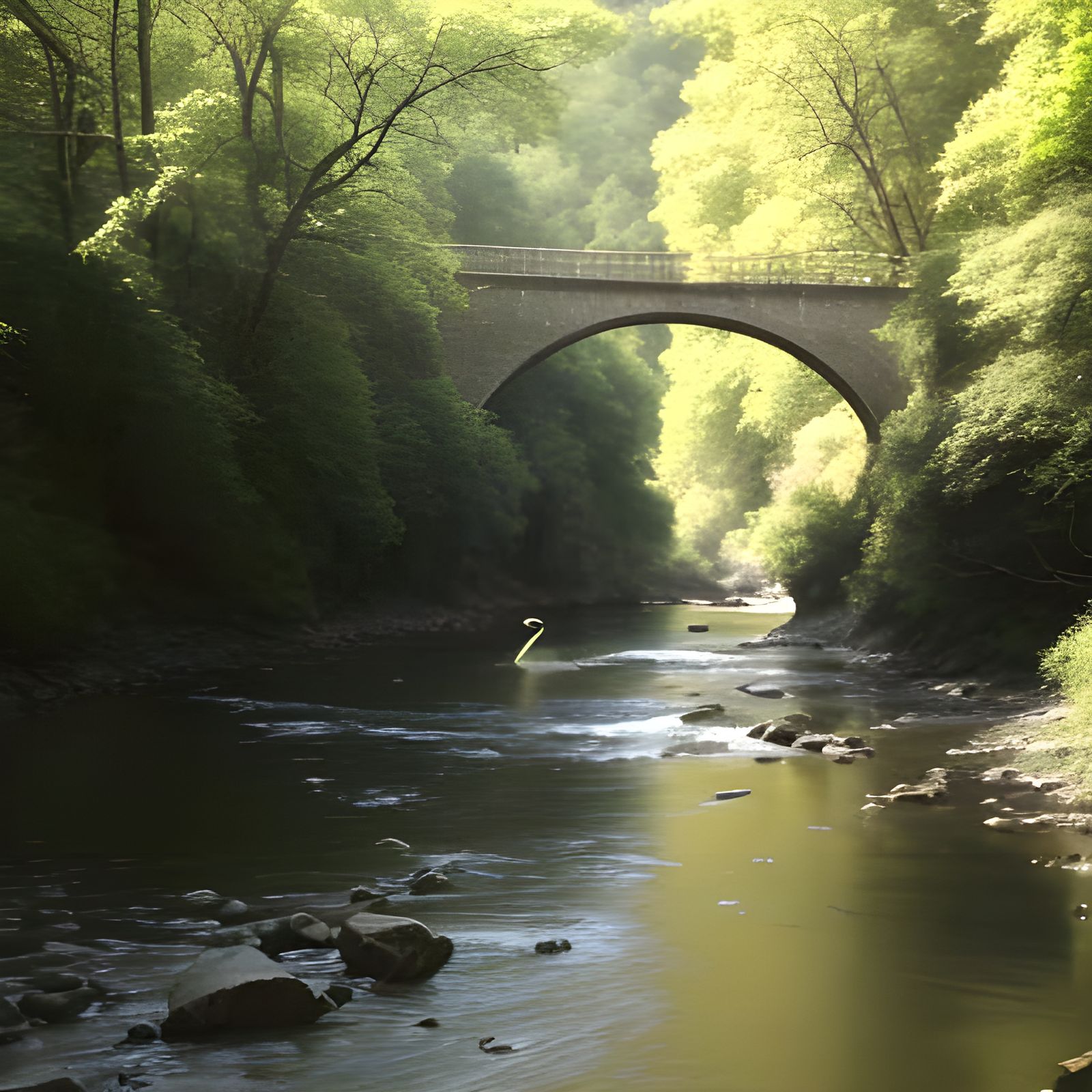 Serene Watersmeet Bridge Landscape with Rivers Converging