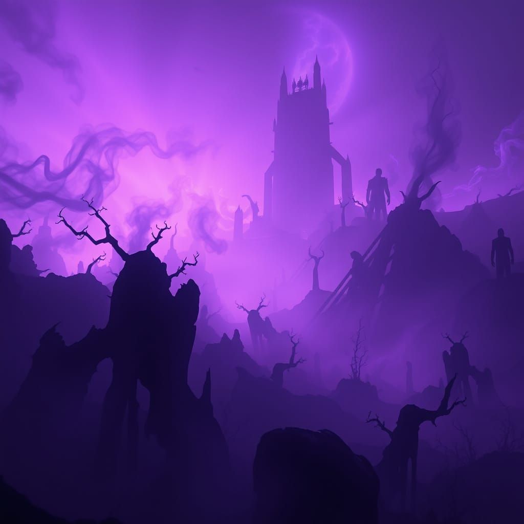 Ethereal Dark Realm in Lavender-Hued Twilight