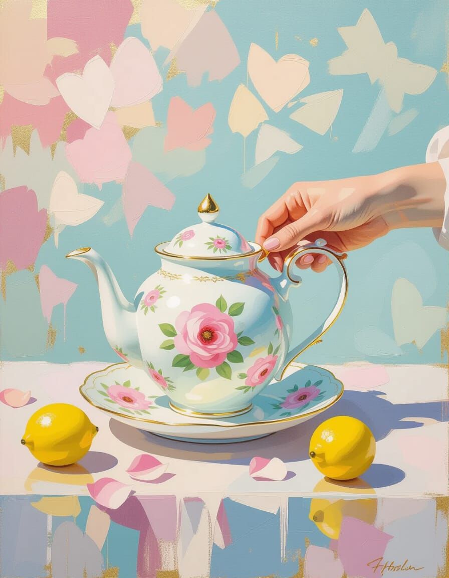 Teapot Painting in Impressionist Rococo Style