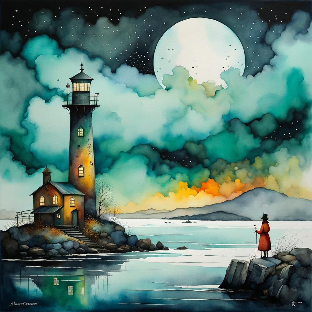 Ghost Ship and Lighthouse: Eerie Matte Painting