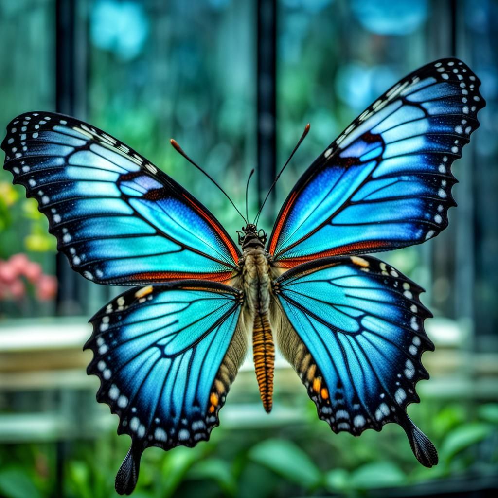 Crystal Butterfly in Glass Cage: Hyperrealistic HDR Image