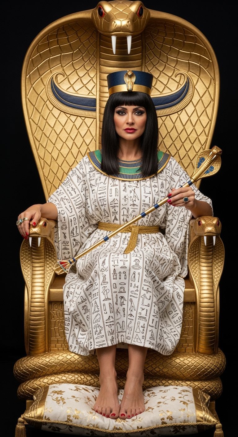 Egyptian Queen on Golden Cobra Throne, Fashion Photography