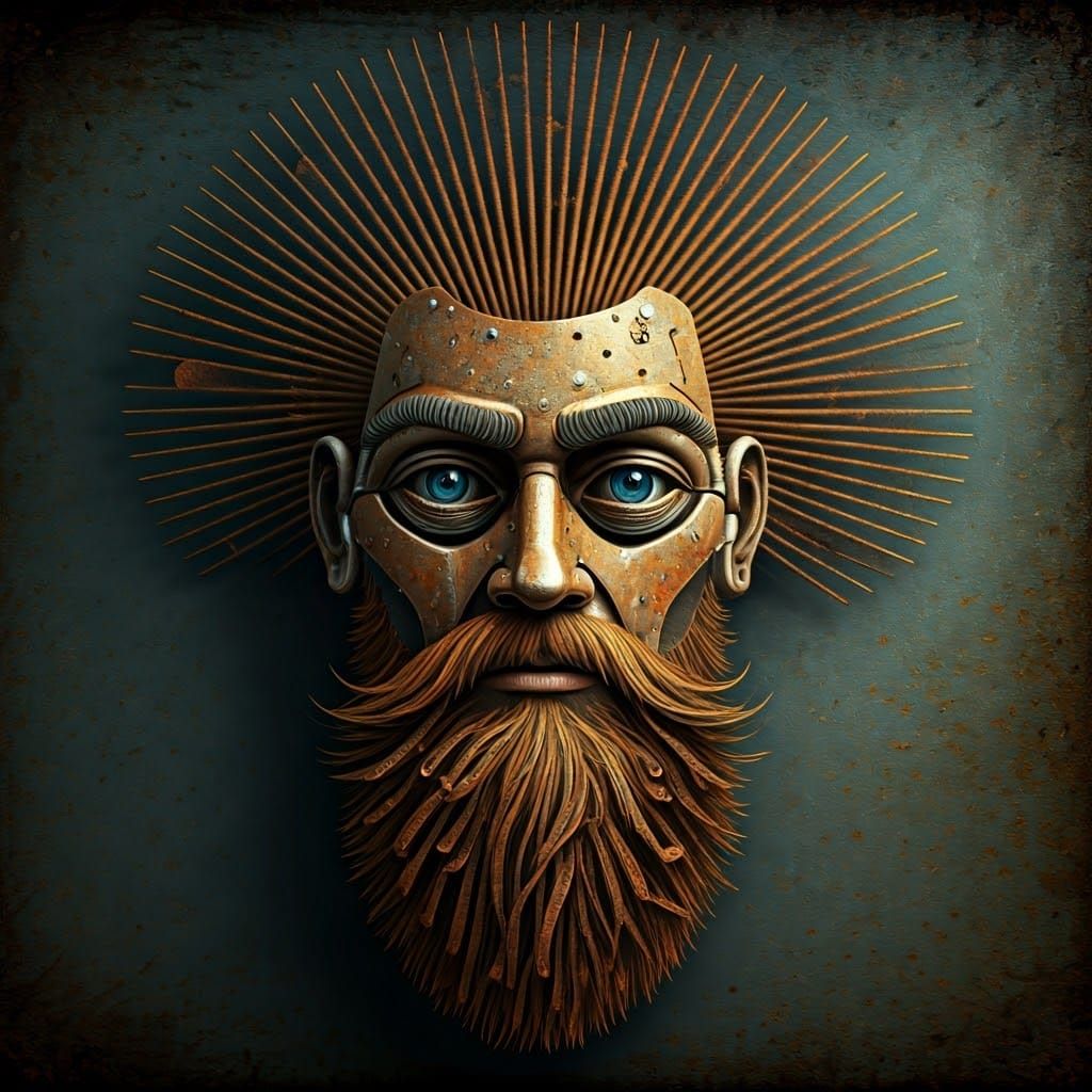 Steampunk Metal Man with Rusted Beard Illustration