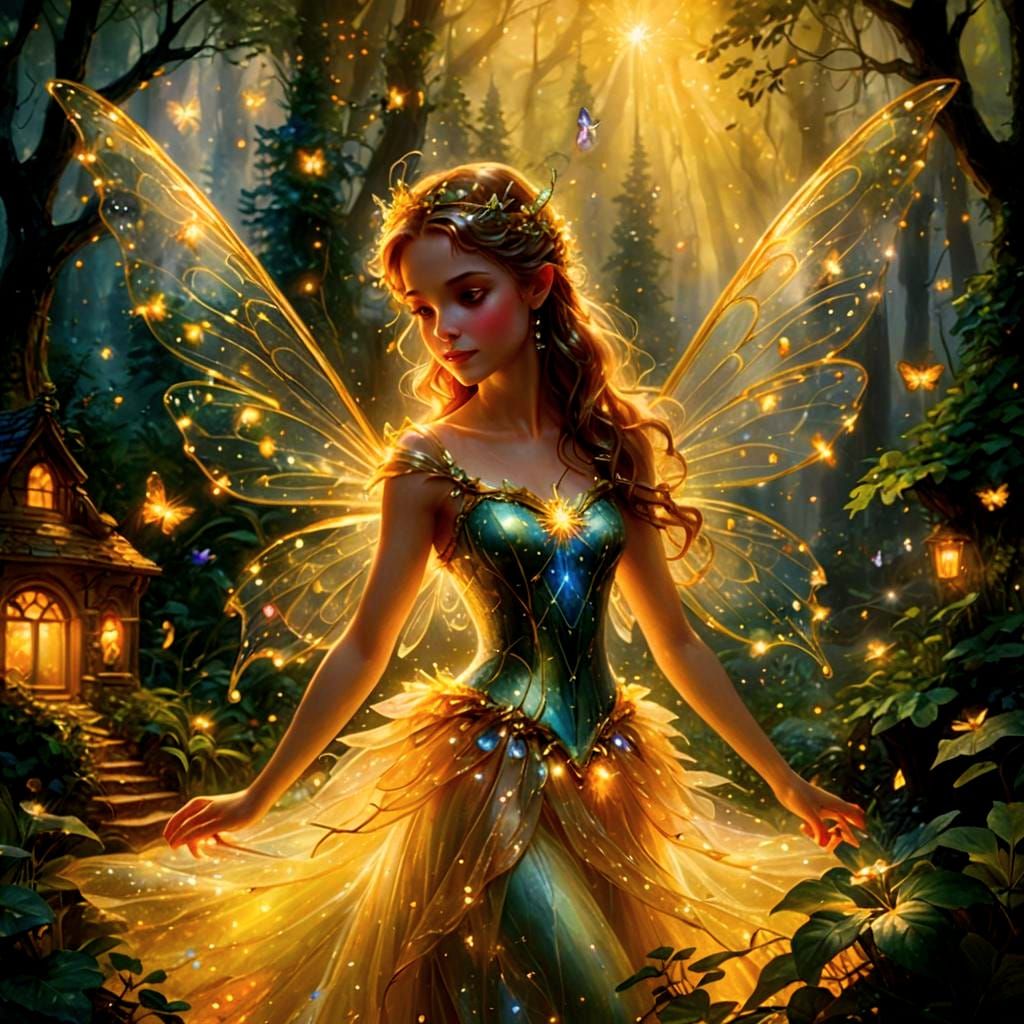 Fairy with Crystal Wings in Golden Fairytale