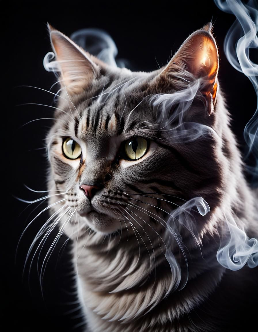 Smokey Cat Portrait in Photorealistic Style