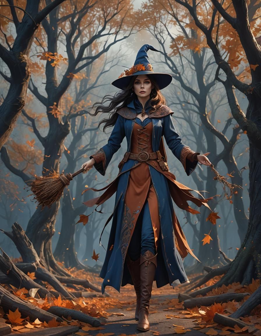 Magical Autumn Witch in Detailed Matte Painting