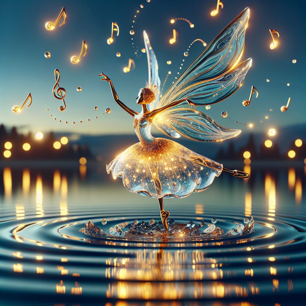 Glowing Crystal Ballerina Dances on a Serene Lake