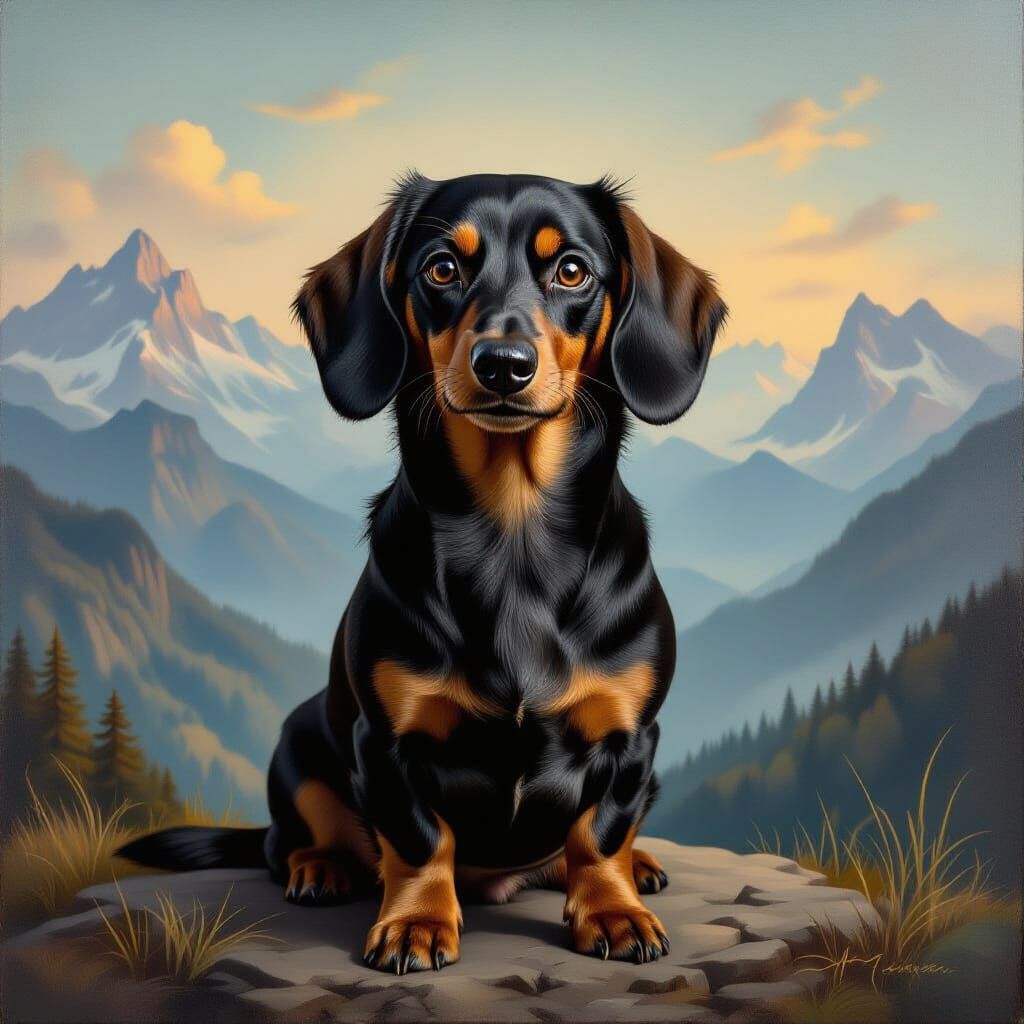 Dachshund as Mona Lisa in Renaissance Style