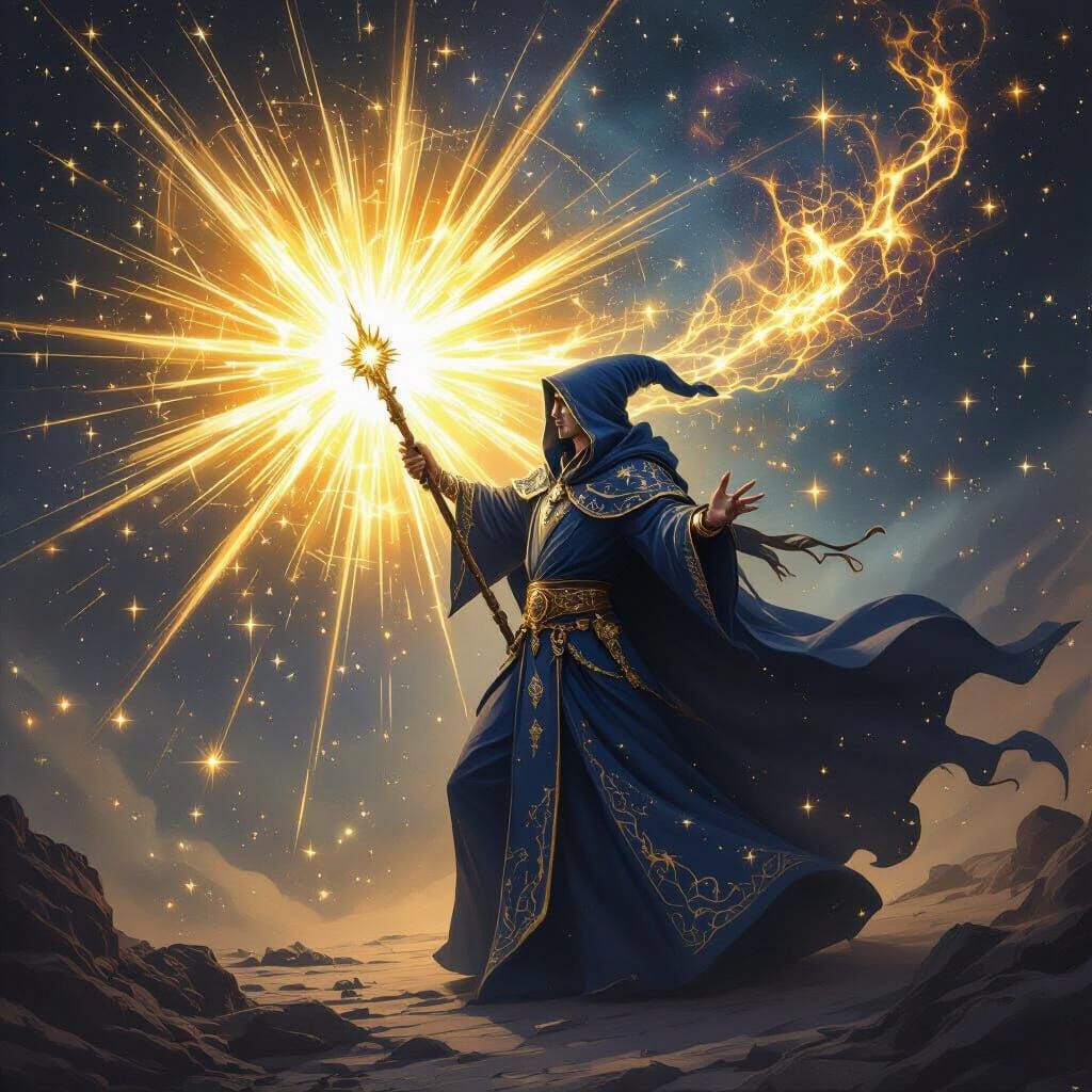 Elven Mage Unleashes Radiant Sunburst Explosion