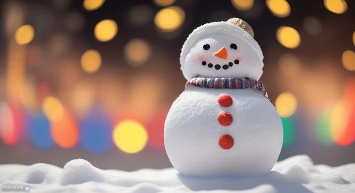 Cute Snowman with Candies and Christmas Lights