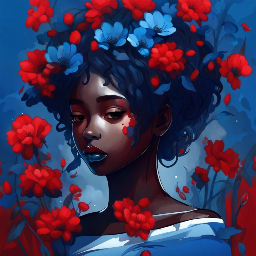 Monochromatic Portrait of Girl with Flowers