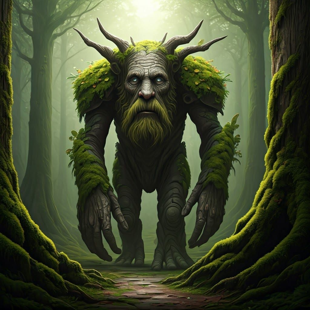 Mystical Ancient Treant Strolls Emerald Forest
