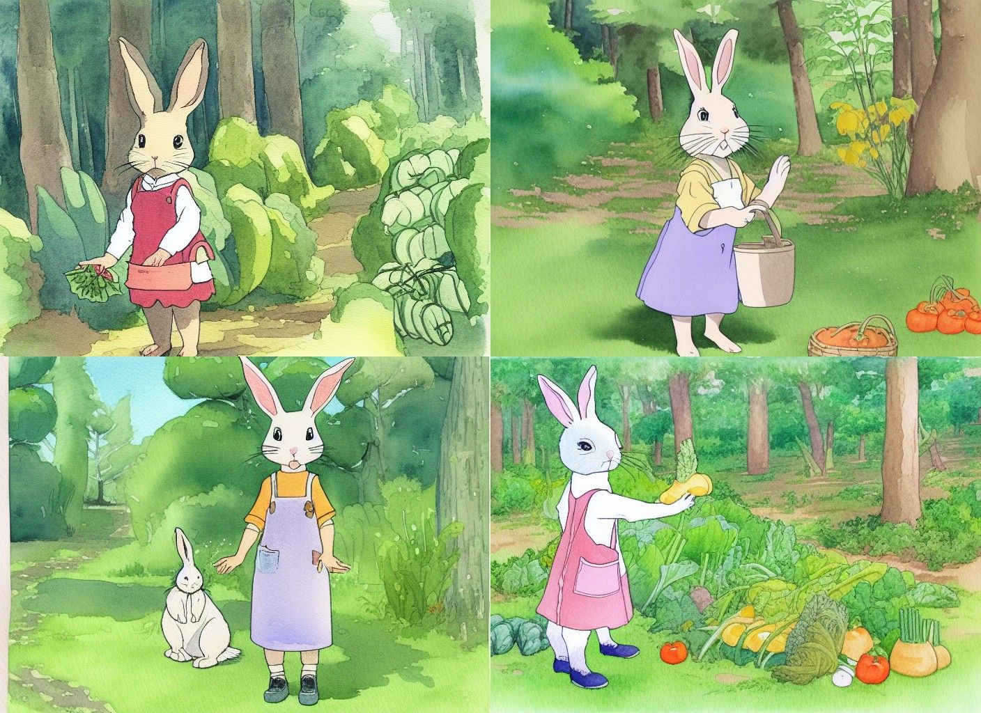 A rabbit collecting vegetables