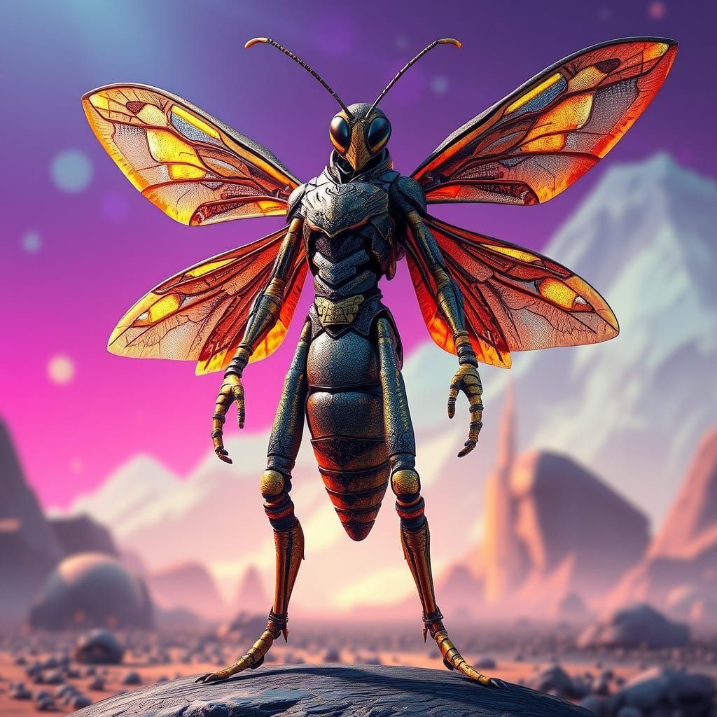 Humanoid Wasp with Exoskeleton in Biomechanical Style