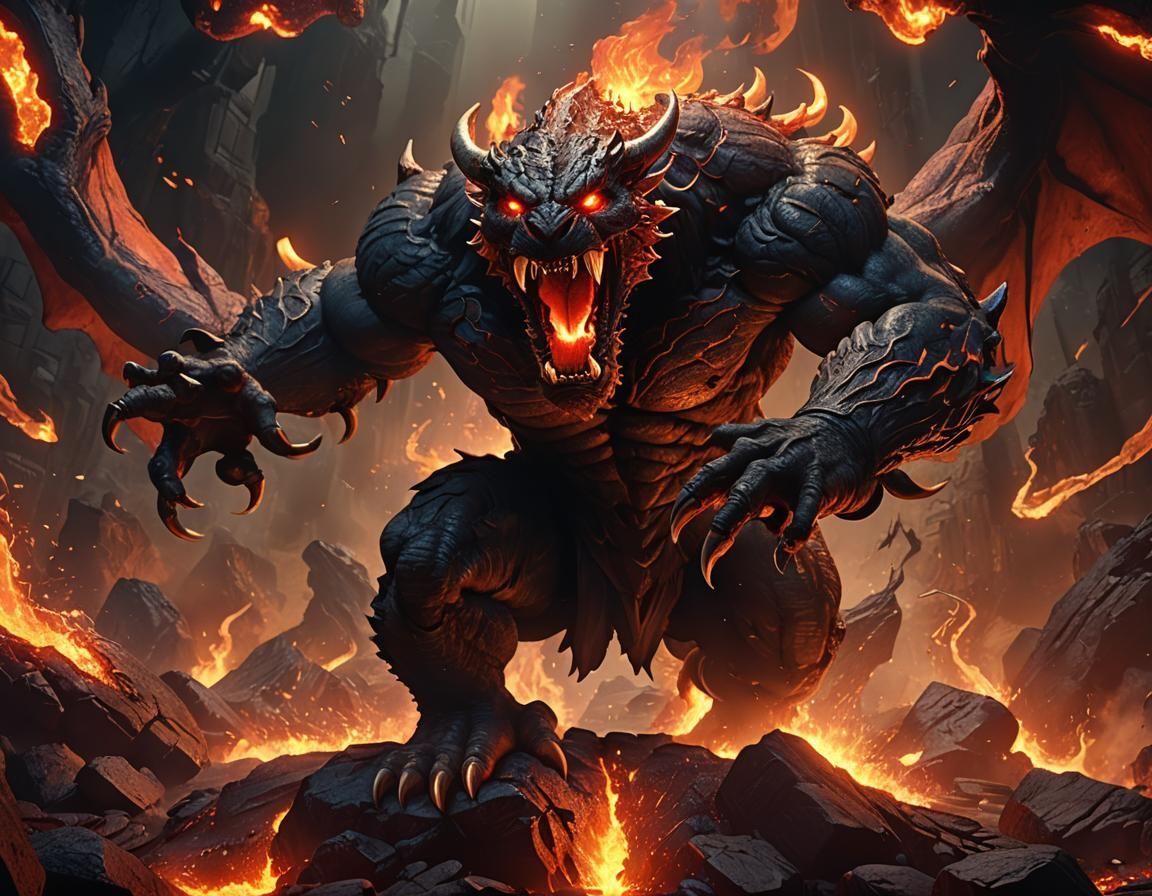 Balrog Roaring in Fiery Landscape: 3D Render