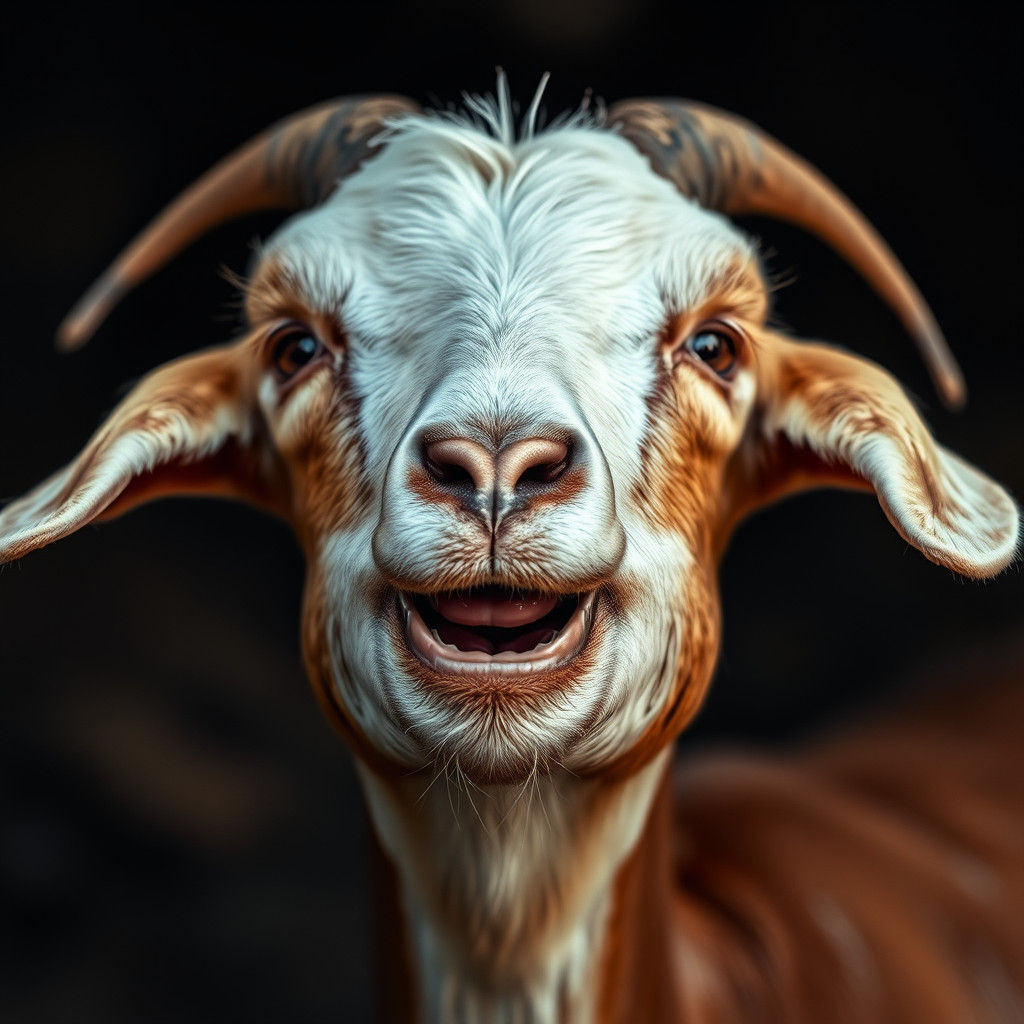 Hyperrealistic Portrait of a Joyful Goat