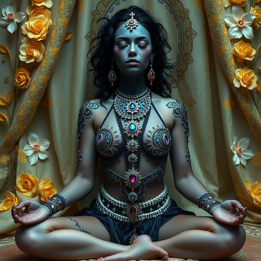 Goth Vampire Goddess in Whimsical Yoga Pose